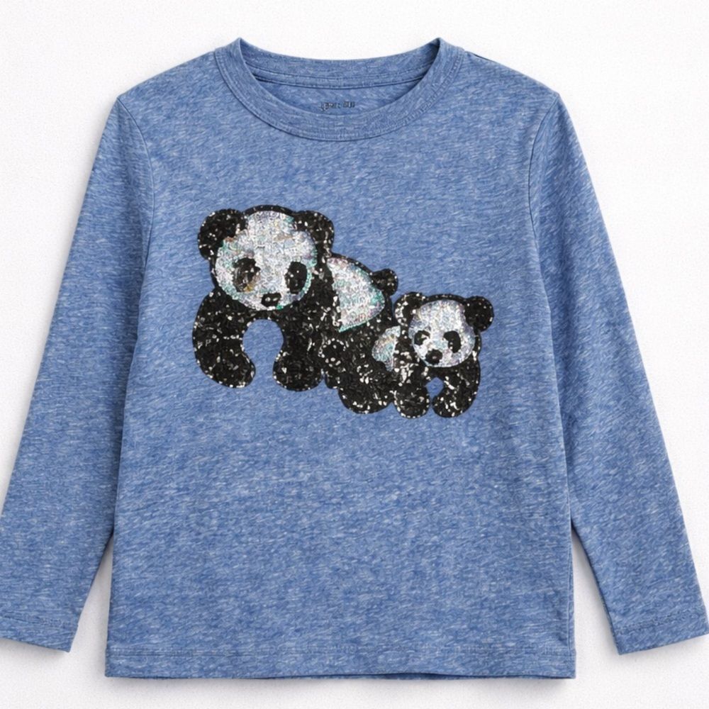 Crewcuts Blue Long sleeve T-shirt with sequins panda bears size 4-5